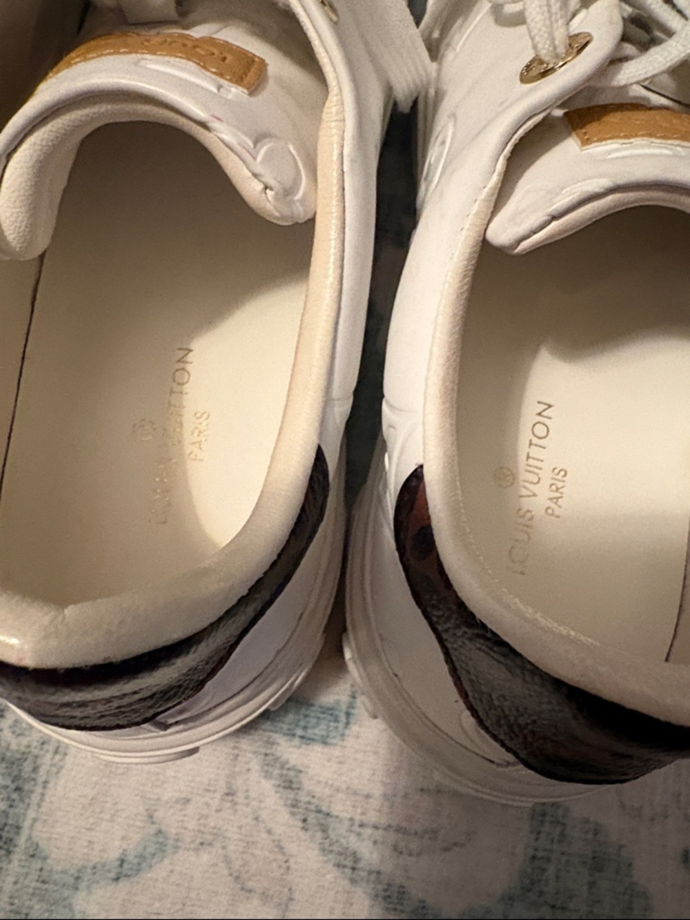 Louis Vuitton White Leather Monogram Sneakers with Brown Heel Tab - Picture 5 of 13